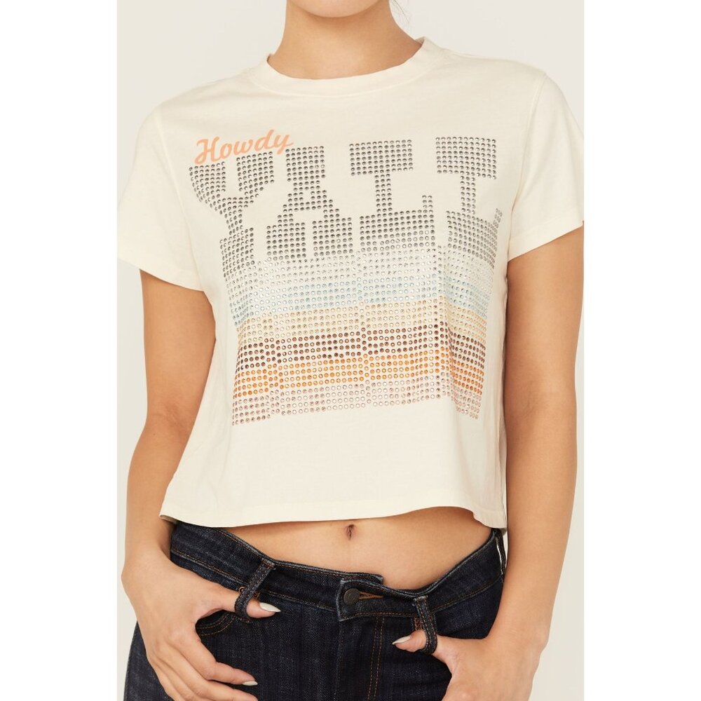 IDYLLWIND BY Miranda Lambert Y'ALL‎ Embellished Short Sleeve Crop Graphic Tee Lg